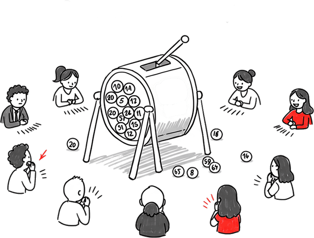 Várias pessoas reunidas em torno de um sorteio, simbolizando a assembleia de um grupo de consórcio